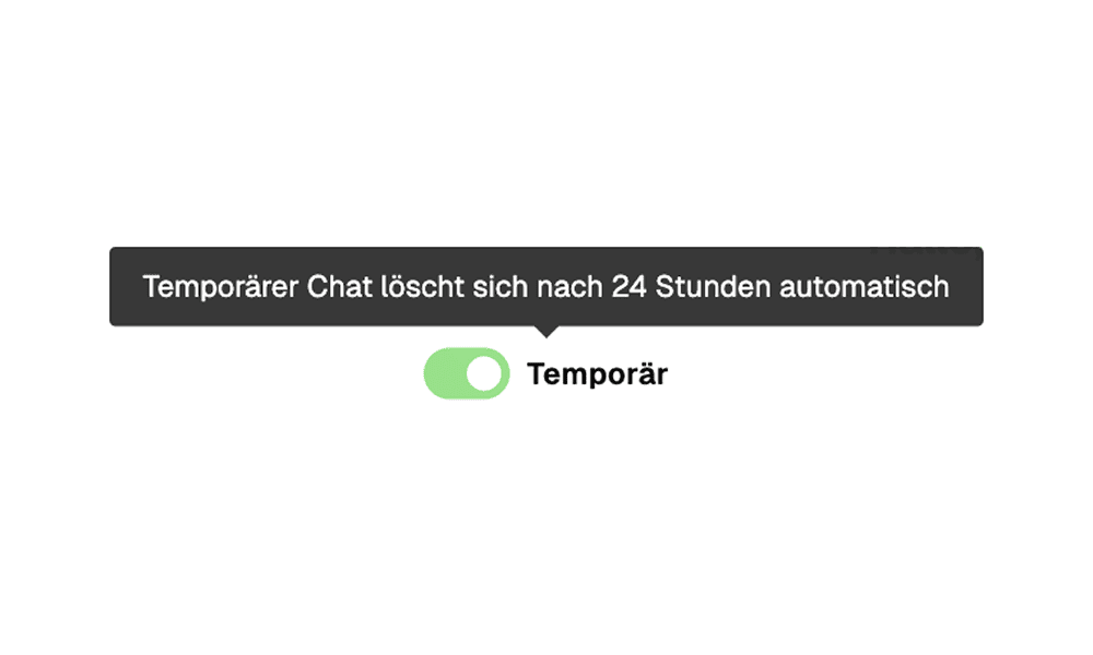 Benutzeroberflächen Element zur Veranschaulichung des temporären Chat features. Aktivierter Switch der für die Aktivierung des temporären Chats sorgt.